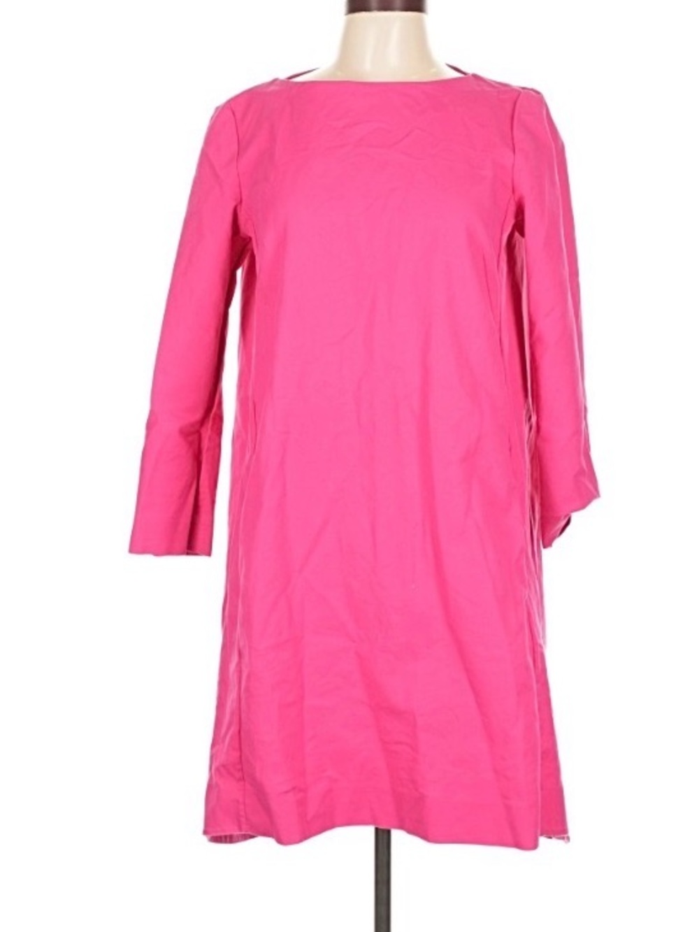 COS Bright Pink Shift Dress Cotton Stretch 3/4 Sleeve Knee Length Size 12 - Picture 2 of 8